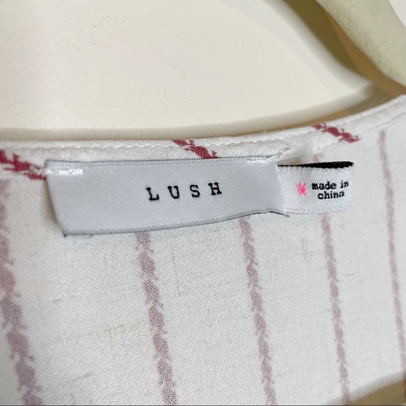 Lush Linen Blend Button Front Striped Puff 3/4 Sleeves Top Blouse Size Medium - Picture 2 of 7